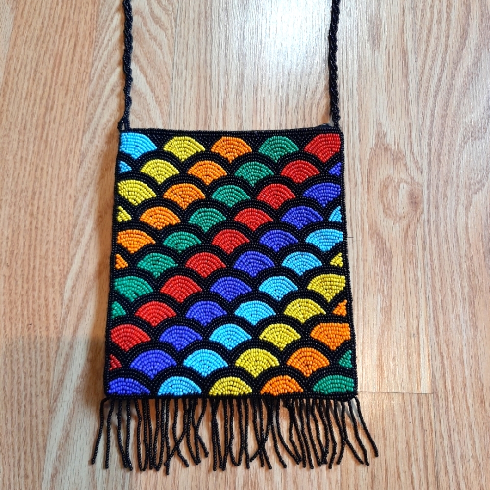 Rainbow Mermaid Beaded Crossbody Purse Bag Bright